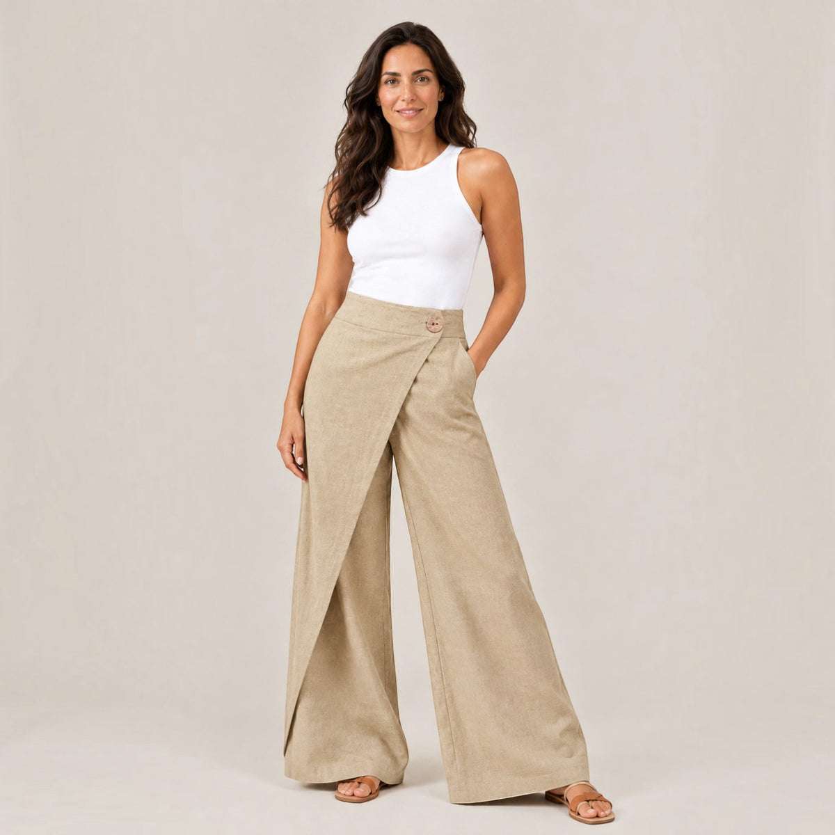 Pantalón Mujer de Algodón Recto con Cintura Elástica