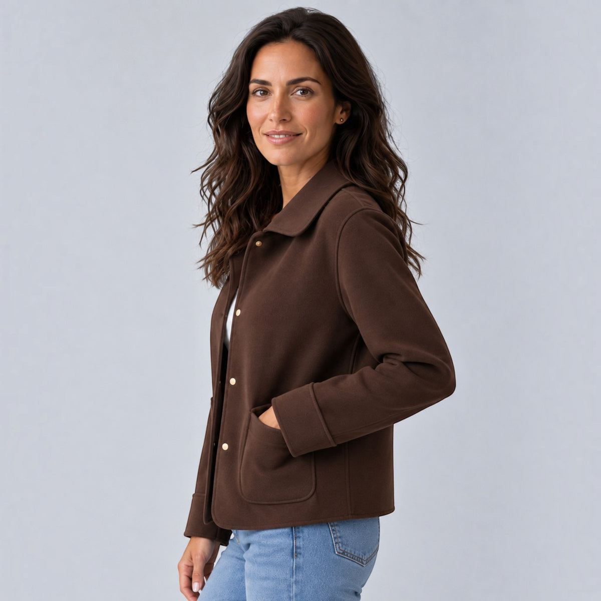 Camisa Chaqueta Mujer con Cuello Solapa y Bolsillos