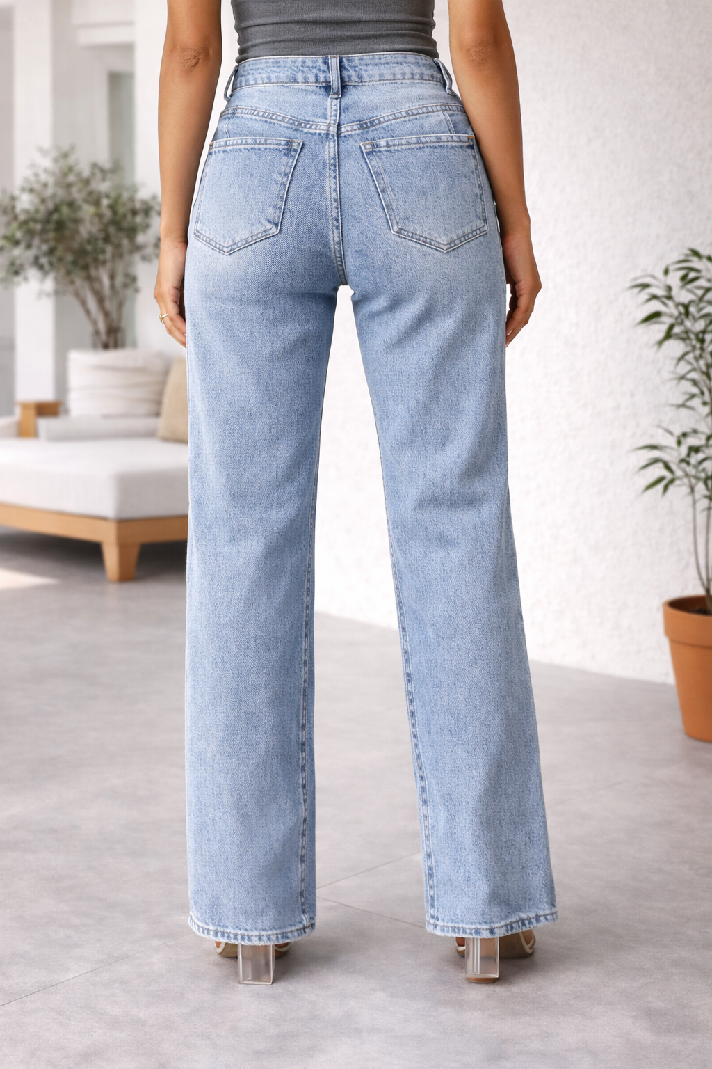 Women's Blue High Waist Wide Leg Jeans