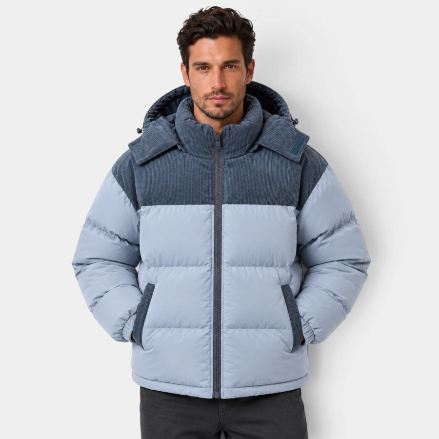 Chaqueta Hombre Acolchada con Capucha y Paneles de Pana