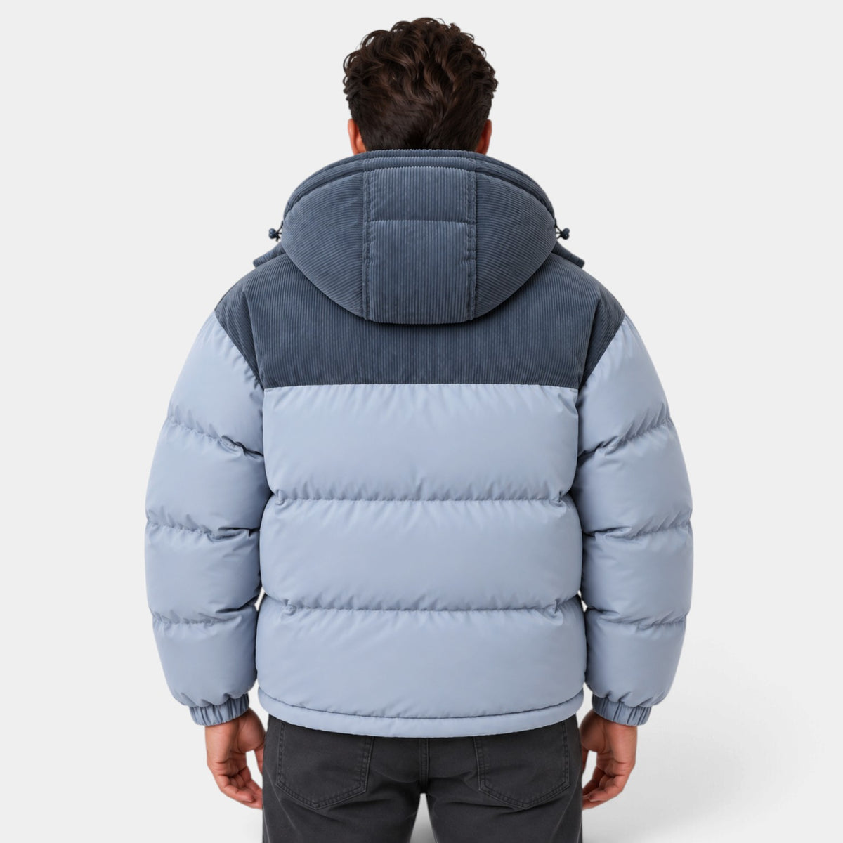 Chaqueta Hombre Acolchada con Capucha y Paneles de Pana