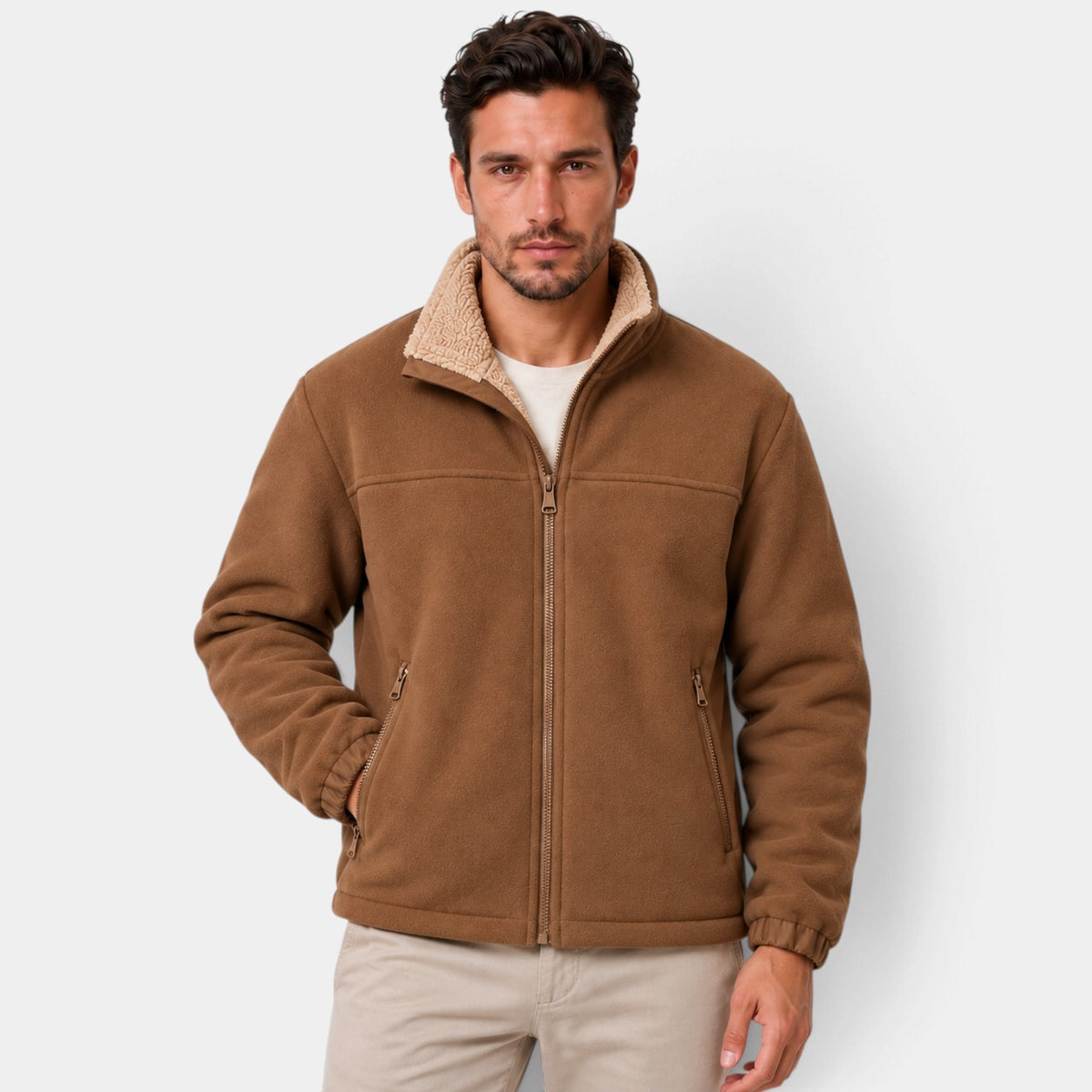 Men's Sherpa-Lined Full-Zip Fleece Jacket