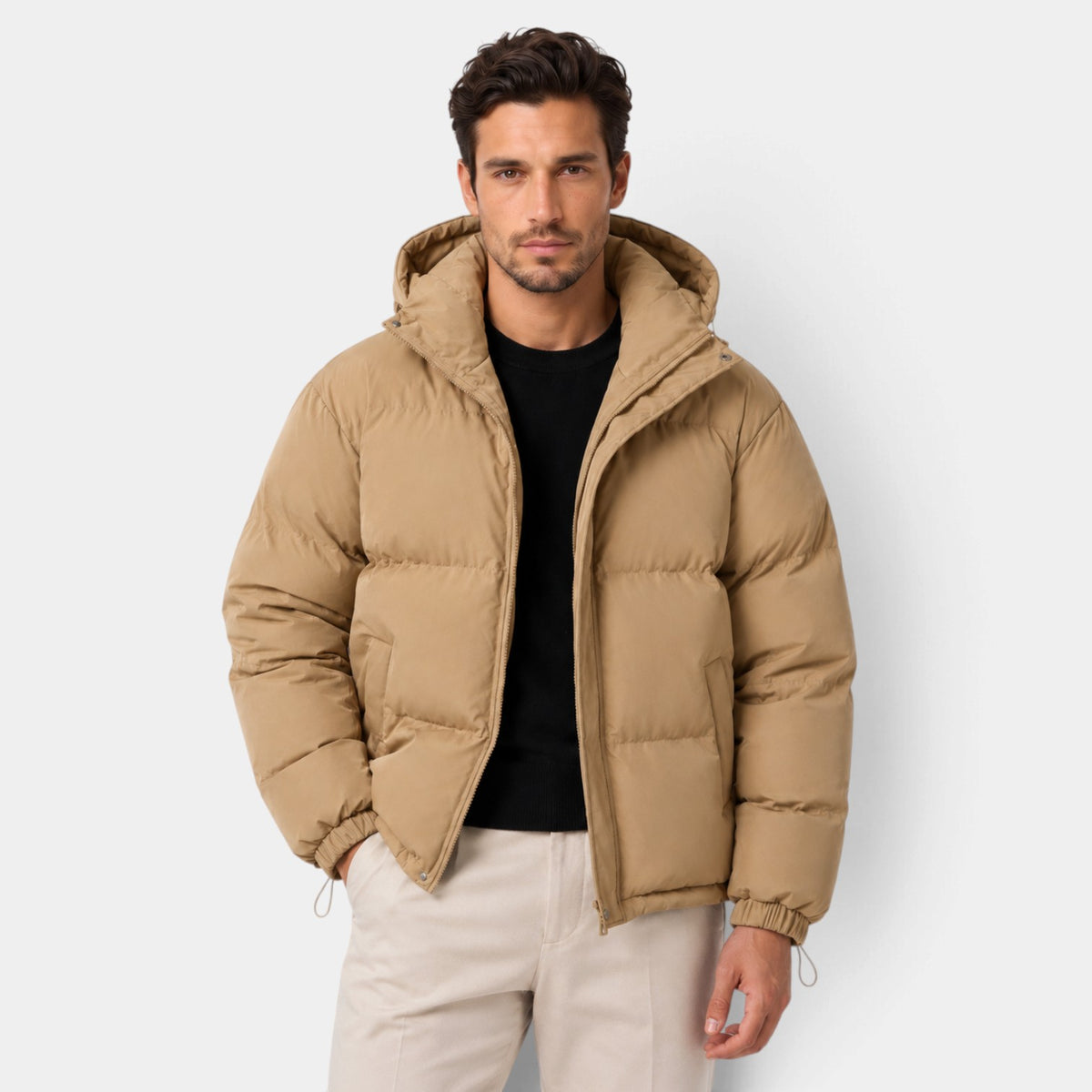 Chaqueta Hombre Acolchada Oversize con Capucha y Bajo Ajustable