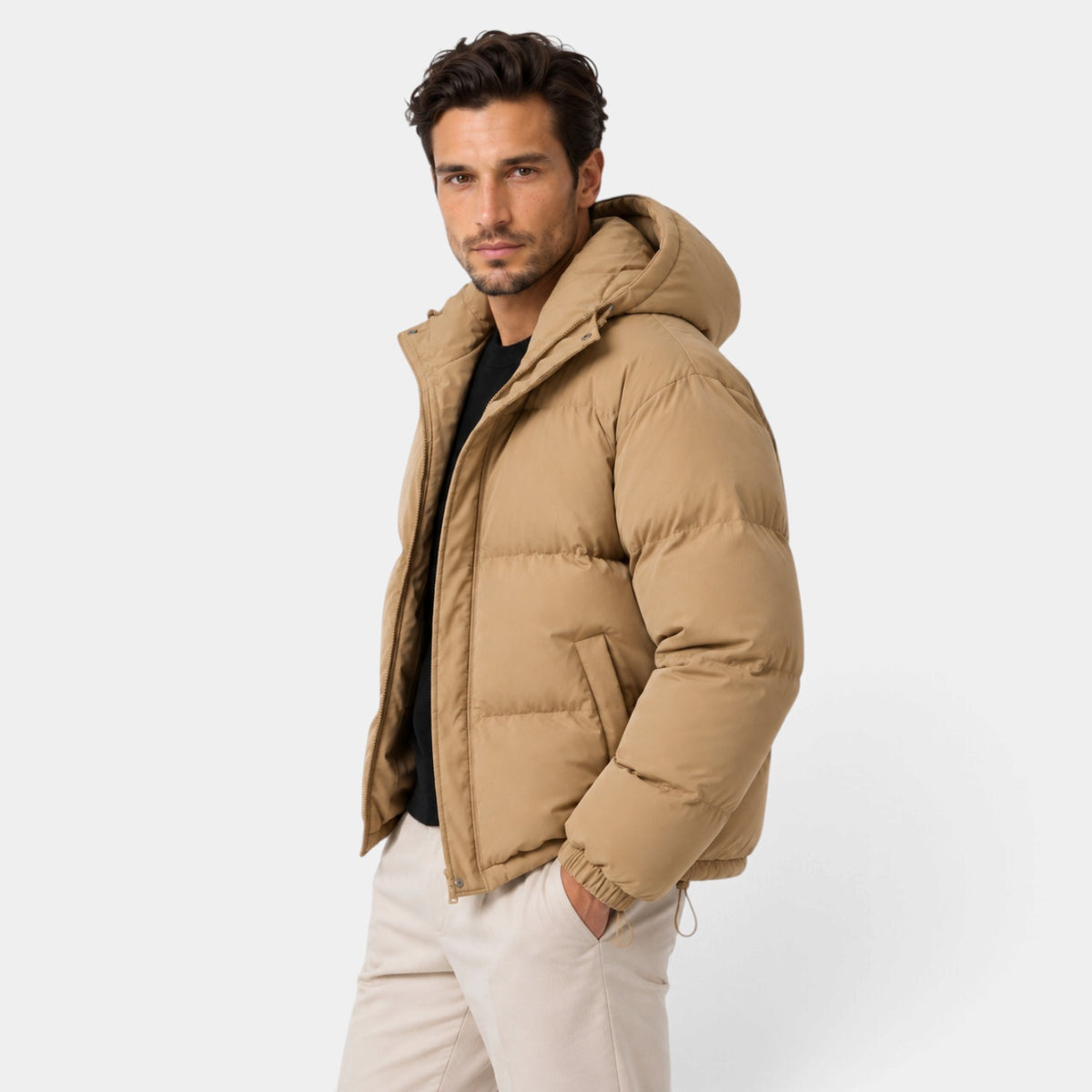 Chaqueta Hombre Acolchada Oversize con Capucha y Bajo Ajustable