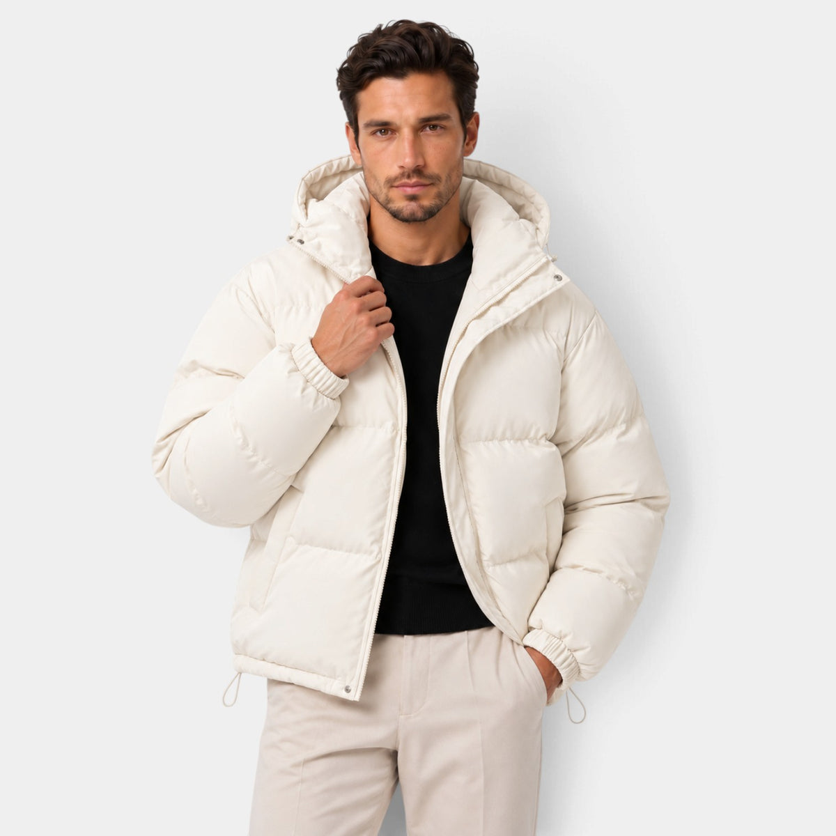Chaqueta Hombre Acolchada Oversize con Capucha y Bajo Ajustable