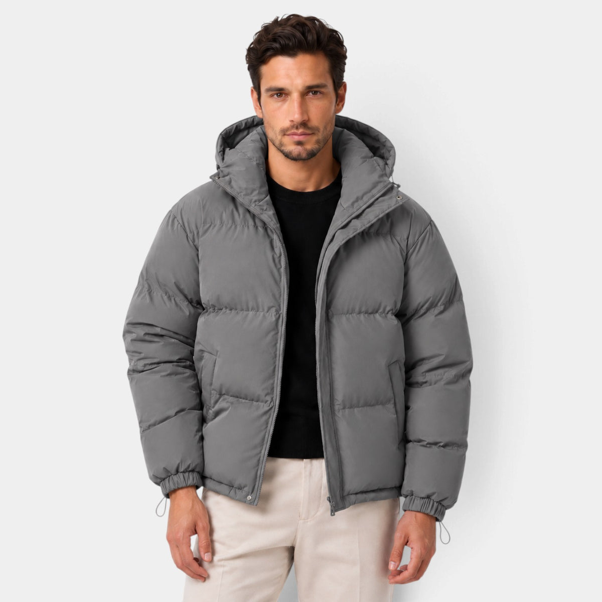 Chaqueta Hombre Acolchada Oversize con Capucha y Bajo Ajustable