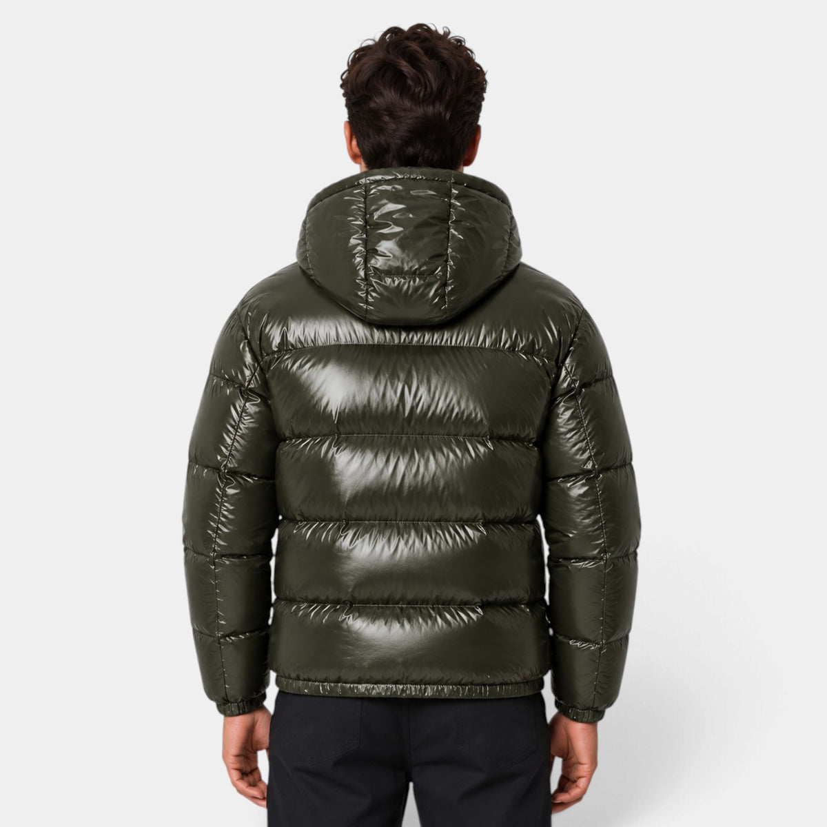 Chaqueta Hombre Acolchada con Capucha Acabado Brillante