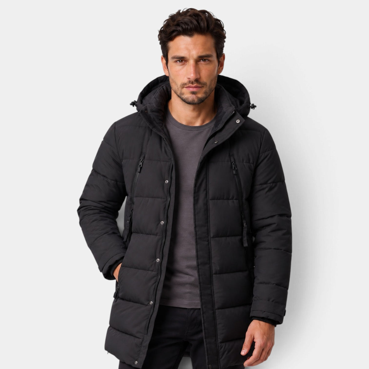 Parka Hombre Acolchada Cortavientos con Capucha