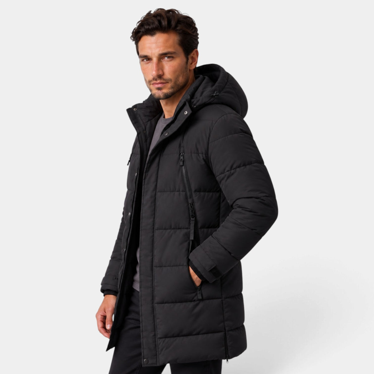 Parka Hombre Acolchada Cortavientos con Capucha