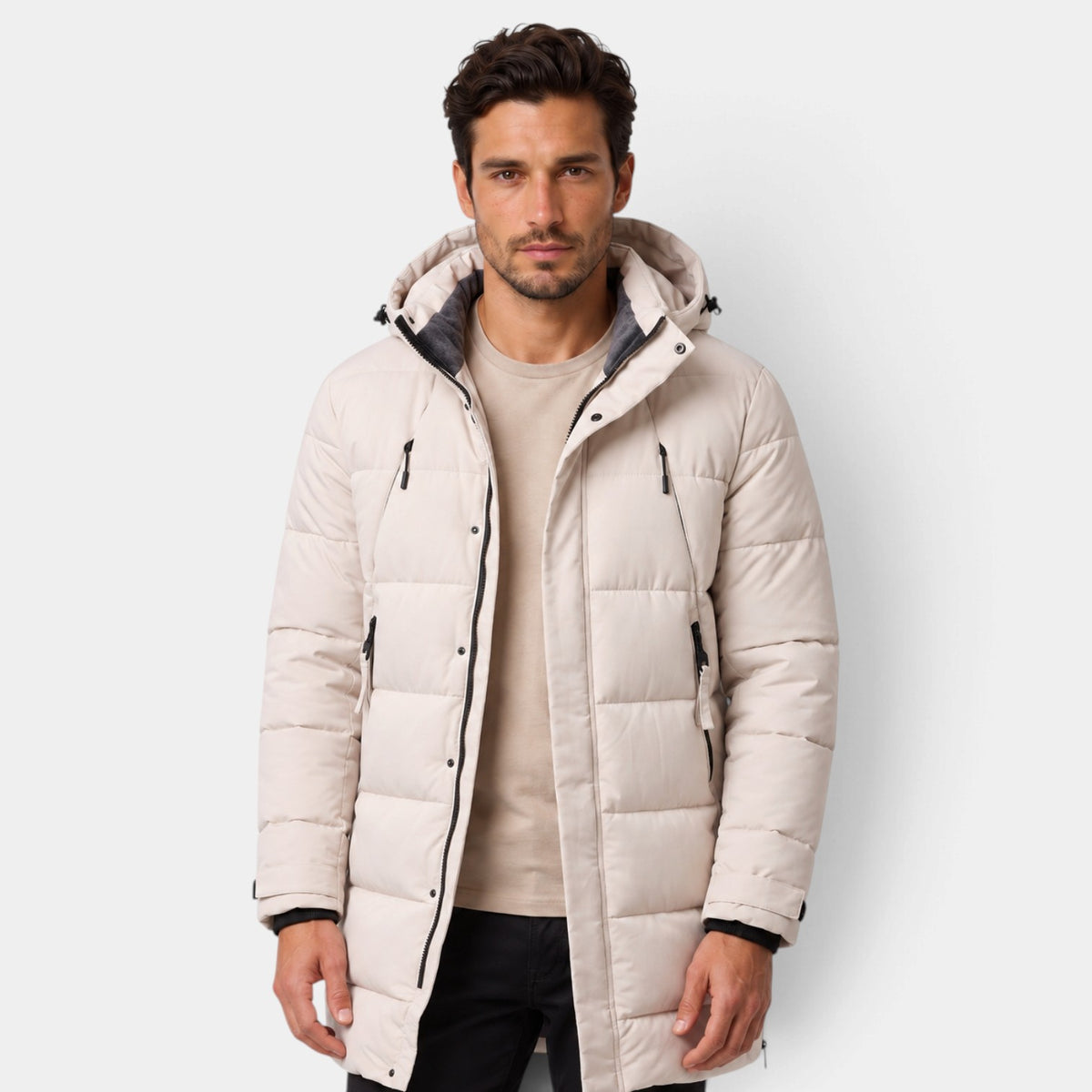 Parka Hombre Acolchada Cortavientos con Capucha