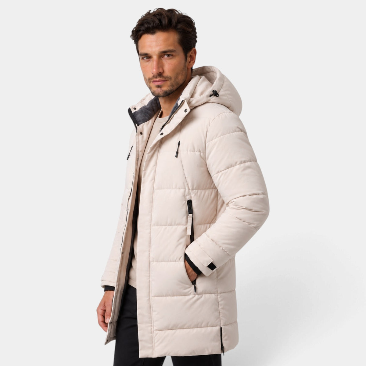 Parka Hombre Acolchada Cortavientos con Capucha