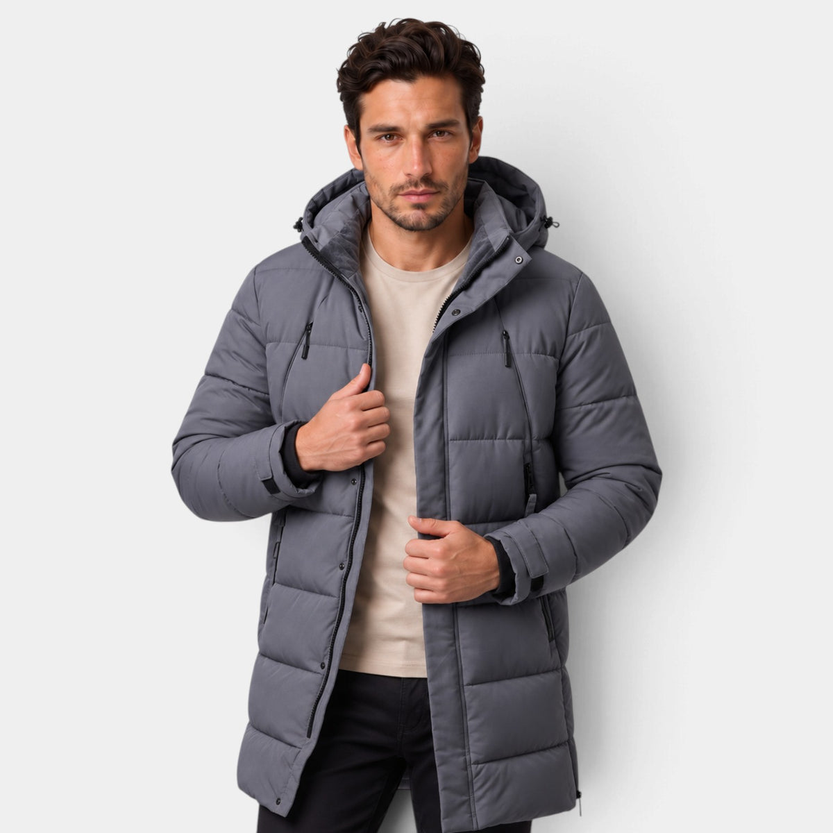 Parka Hombre Acolchada Cortavientos con Capucha