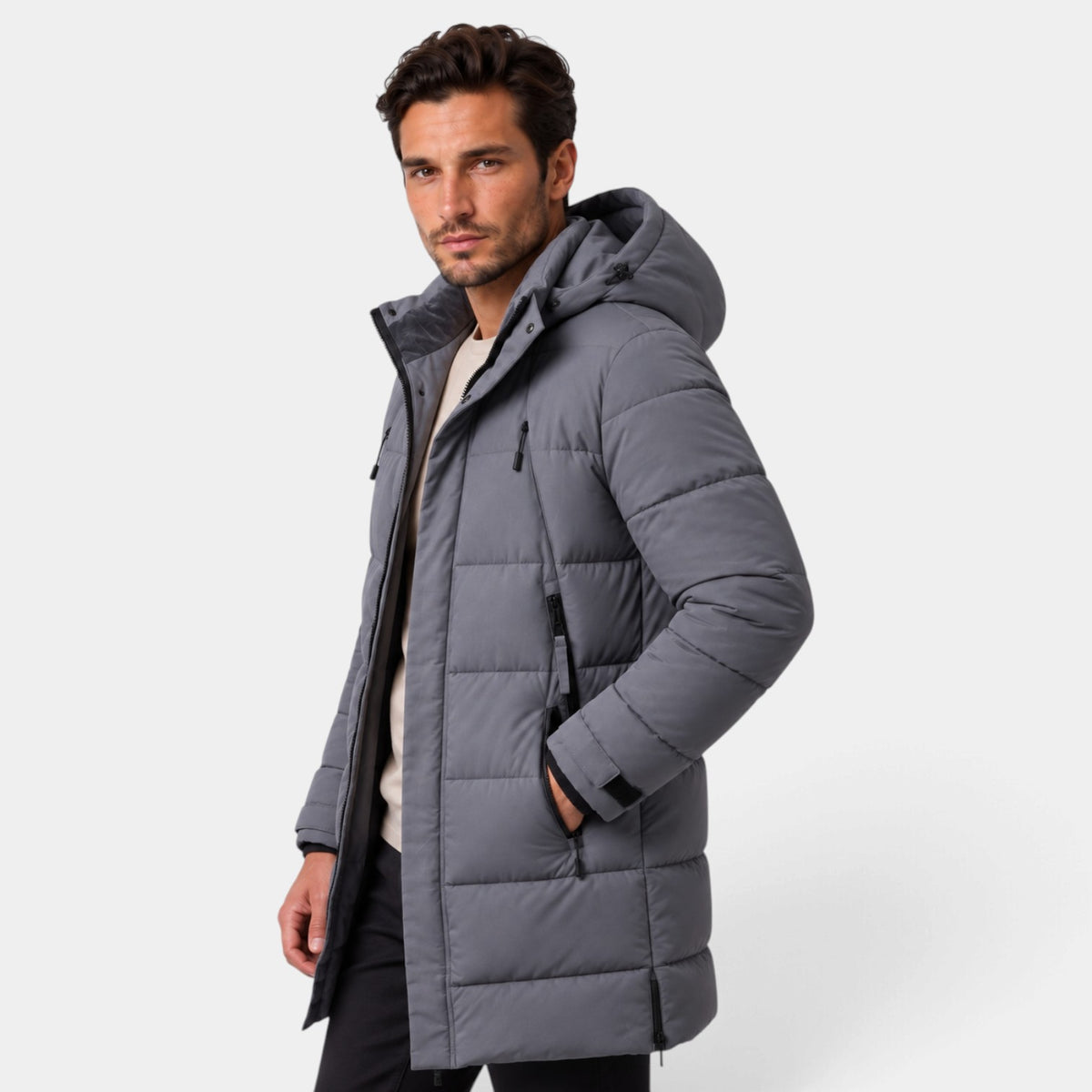 Parka Hombre Acolchada Cortavientos con Capucha