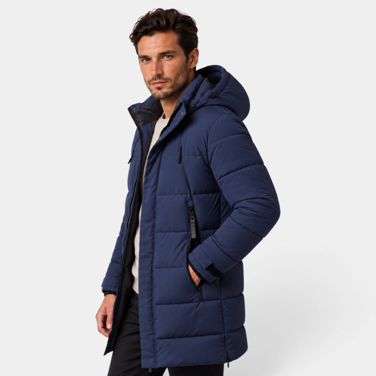 Parka Hombre Acolchada Cortavientos con Capucha