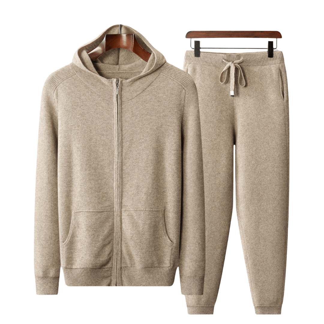 Men's Beige 100% Cashmere Tracksuit - Two-Piece Loungewear Set