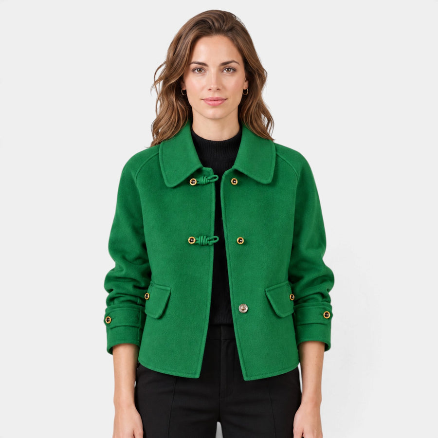 Blazer de Tweed para Mujer con Cuello Redondo y Botones Perla