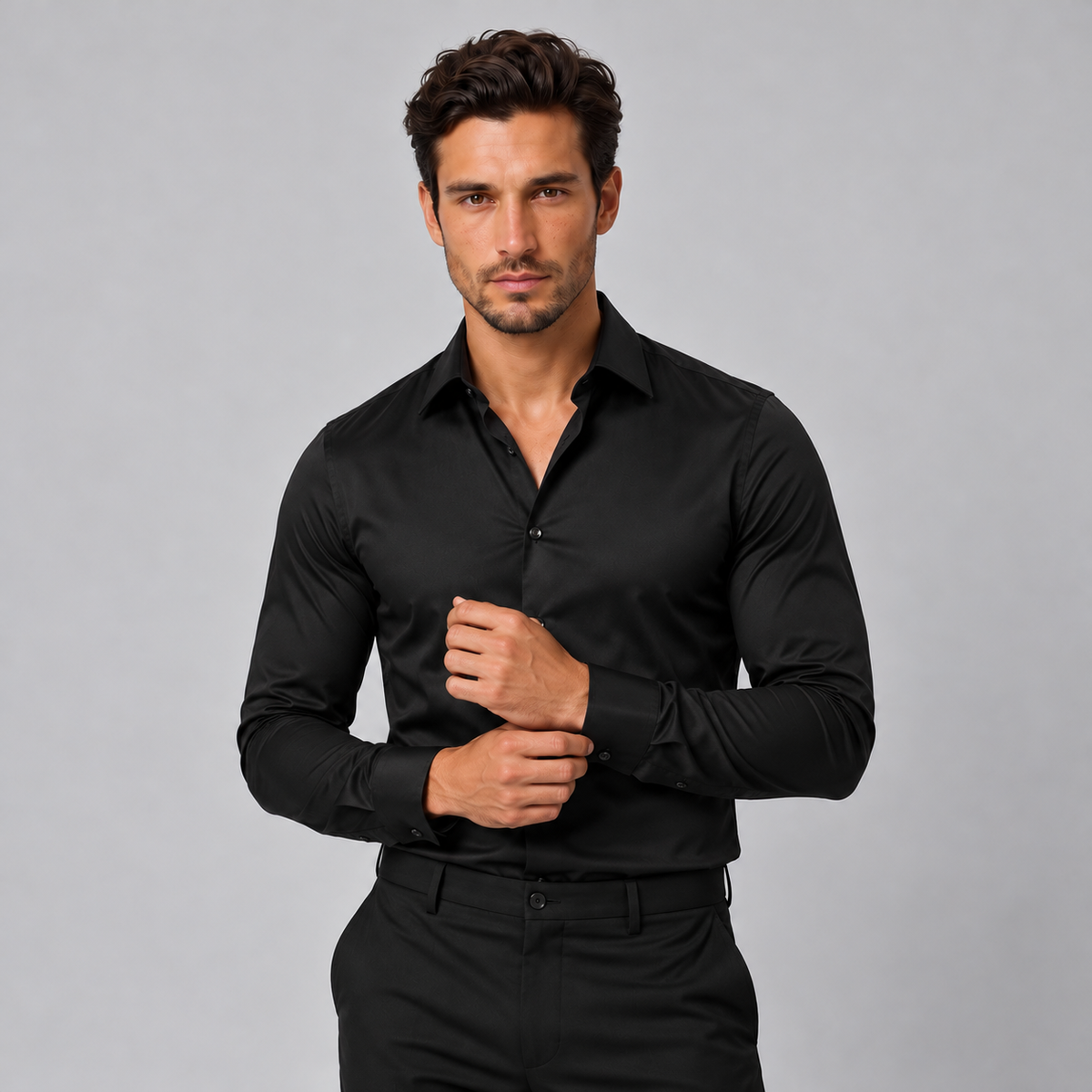 Camisa Hombre Slim Fit Elástica Acabado Satinado