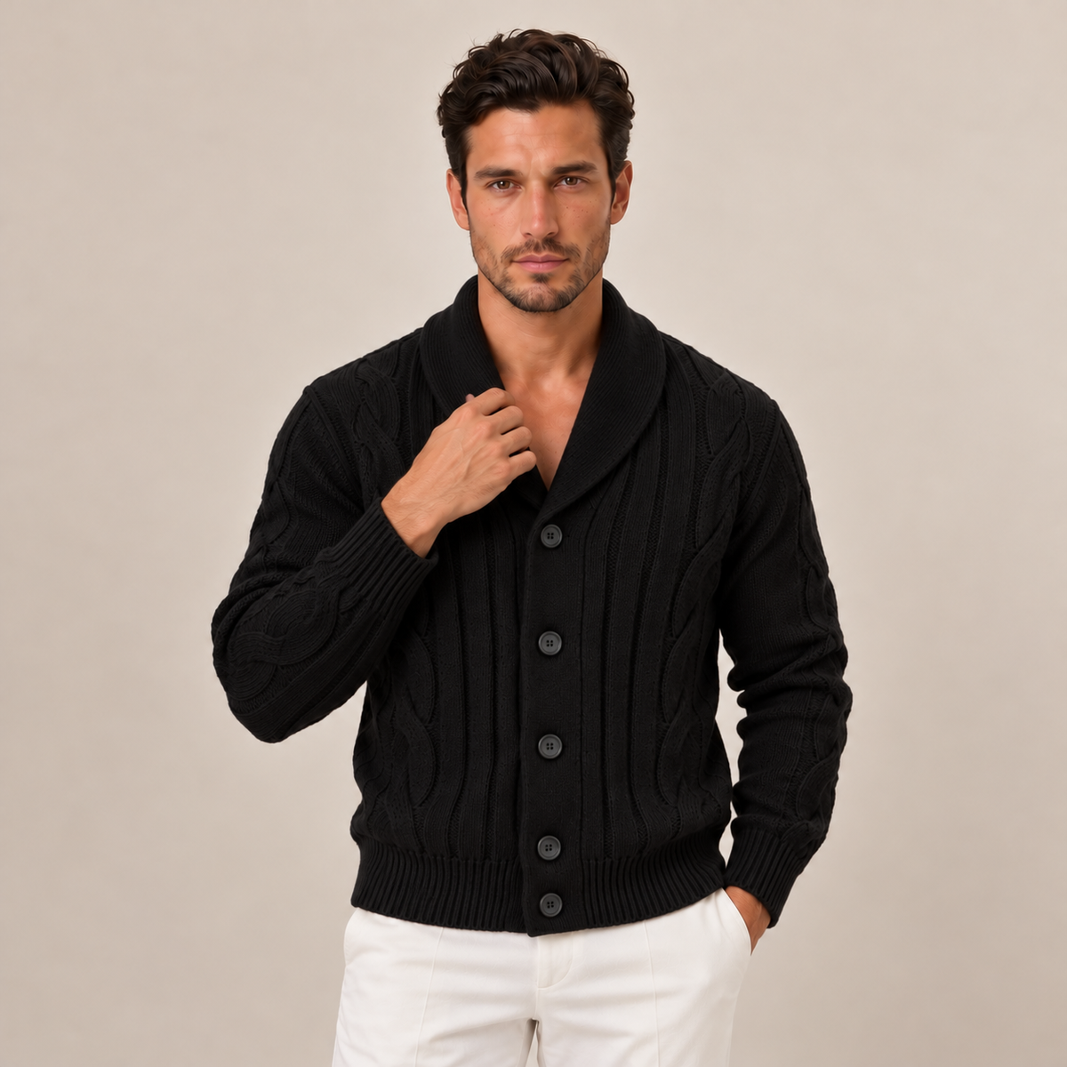 Men's Cable Knit Button-Up Cardigan Sweater