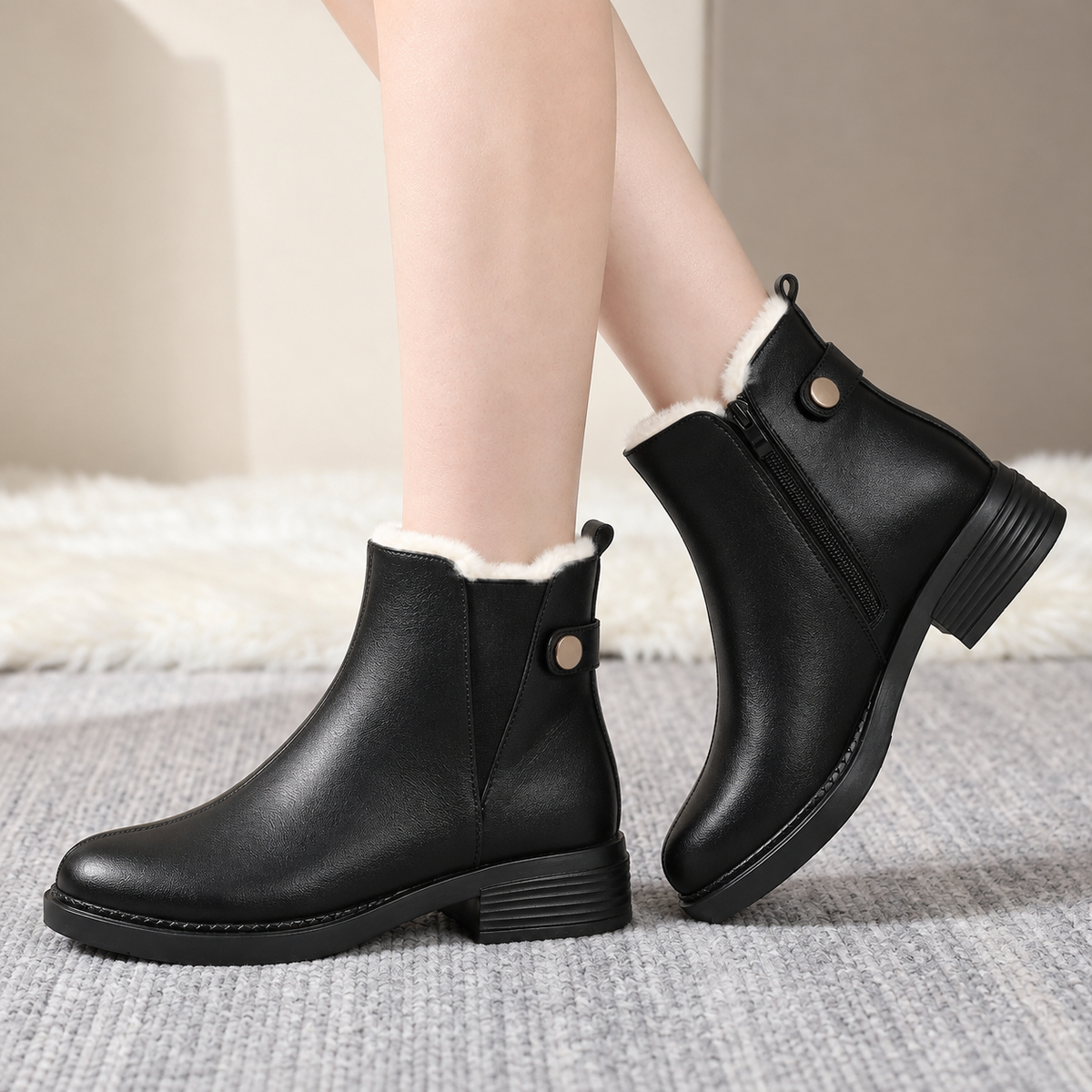 Women's Warm Lined Block Heel Boots - Winter Boots