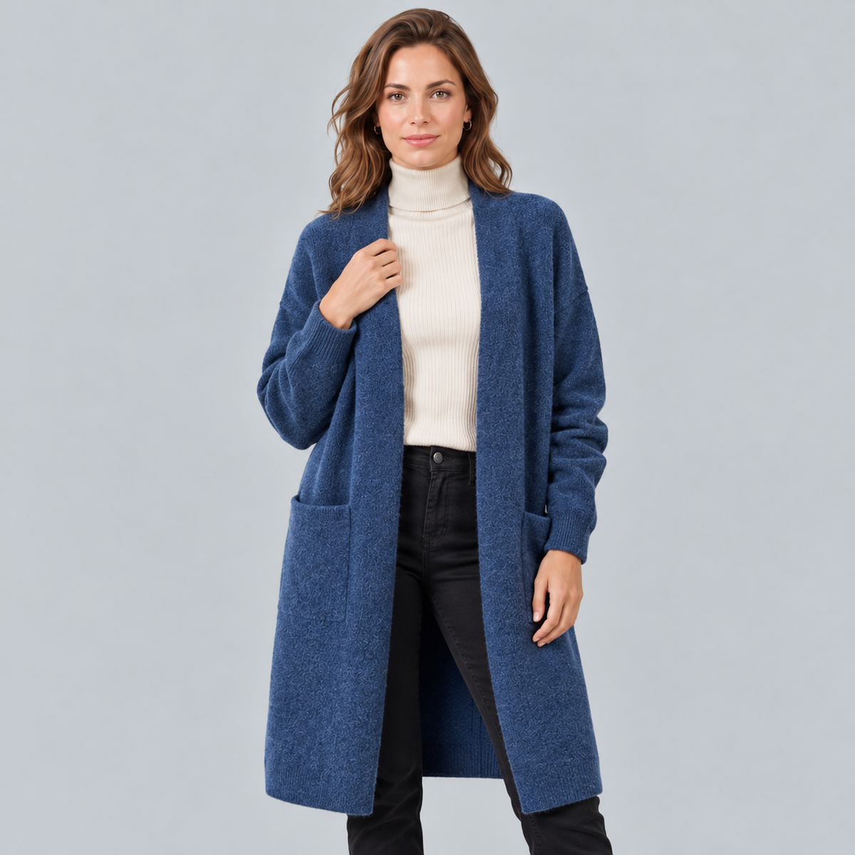 Women's Long Knit Cardigan, Open and Elegant for Fall and Winter