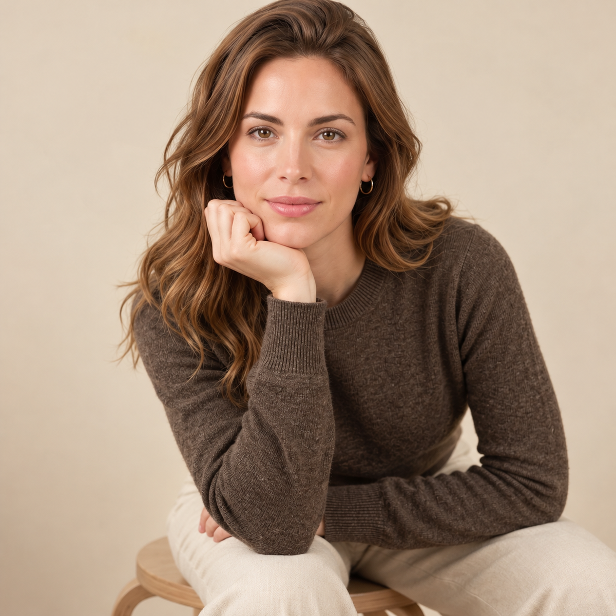 Jersey de Cuello Redondo de Cashmere Puro para Mujer
