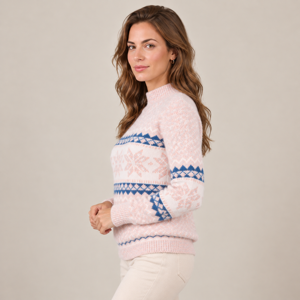 Women's Snowflake Knit Sweater - Holiday Fair Isle Pullover