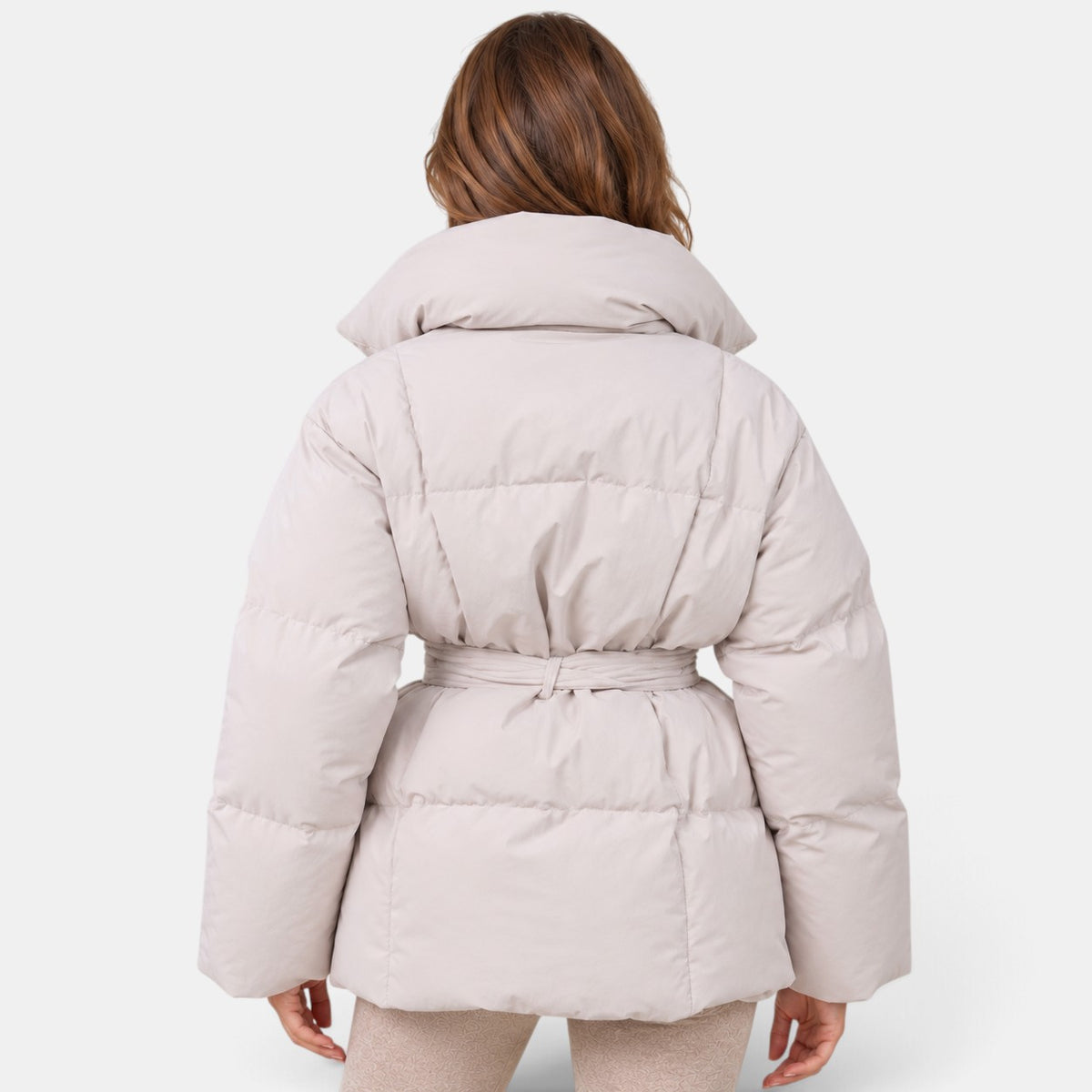 Women's Belted Puffer Coat - High Neck Quilted Jacket