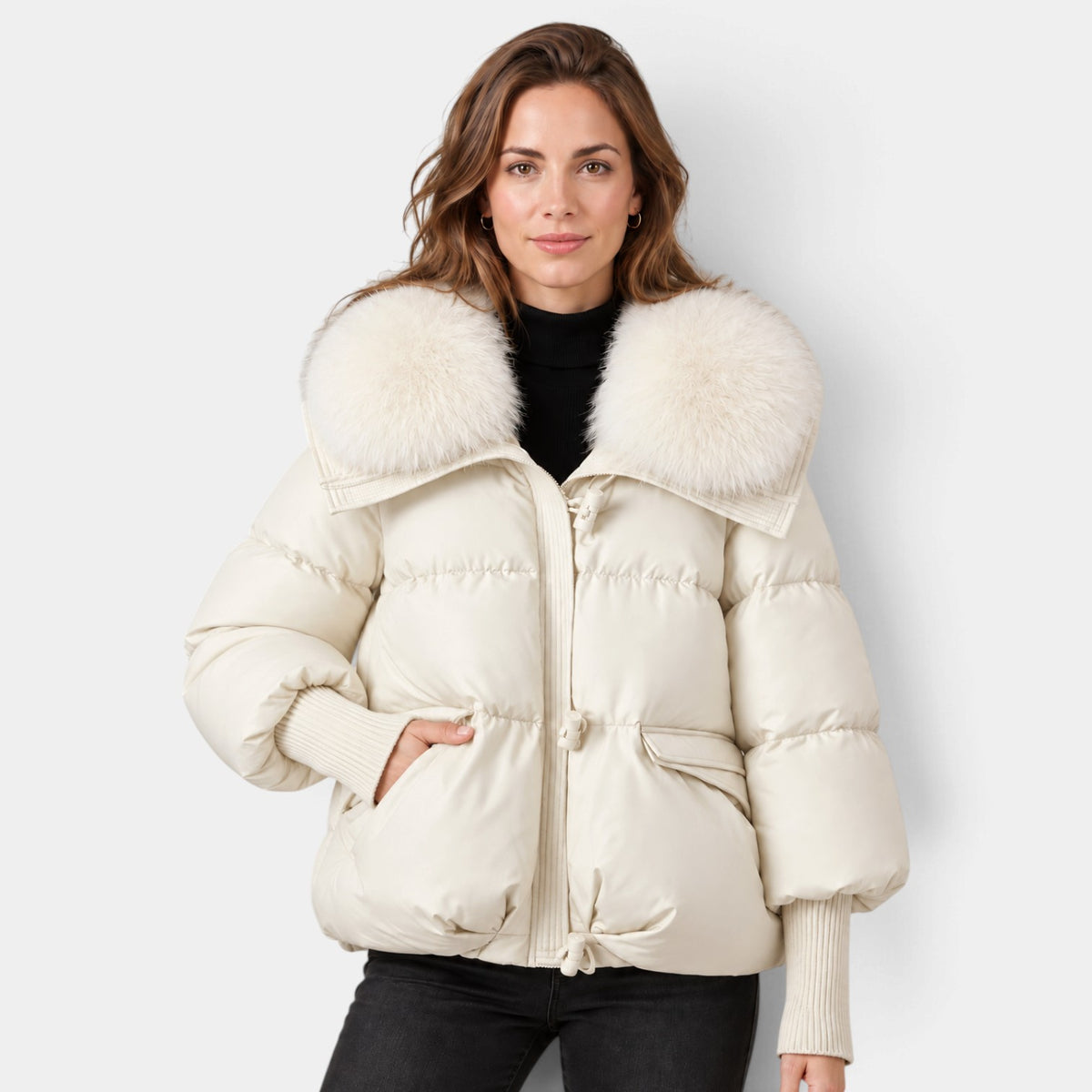 Parka Acolchada para Mujer con Cuello de Pelo Sintético
