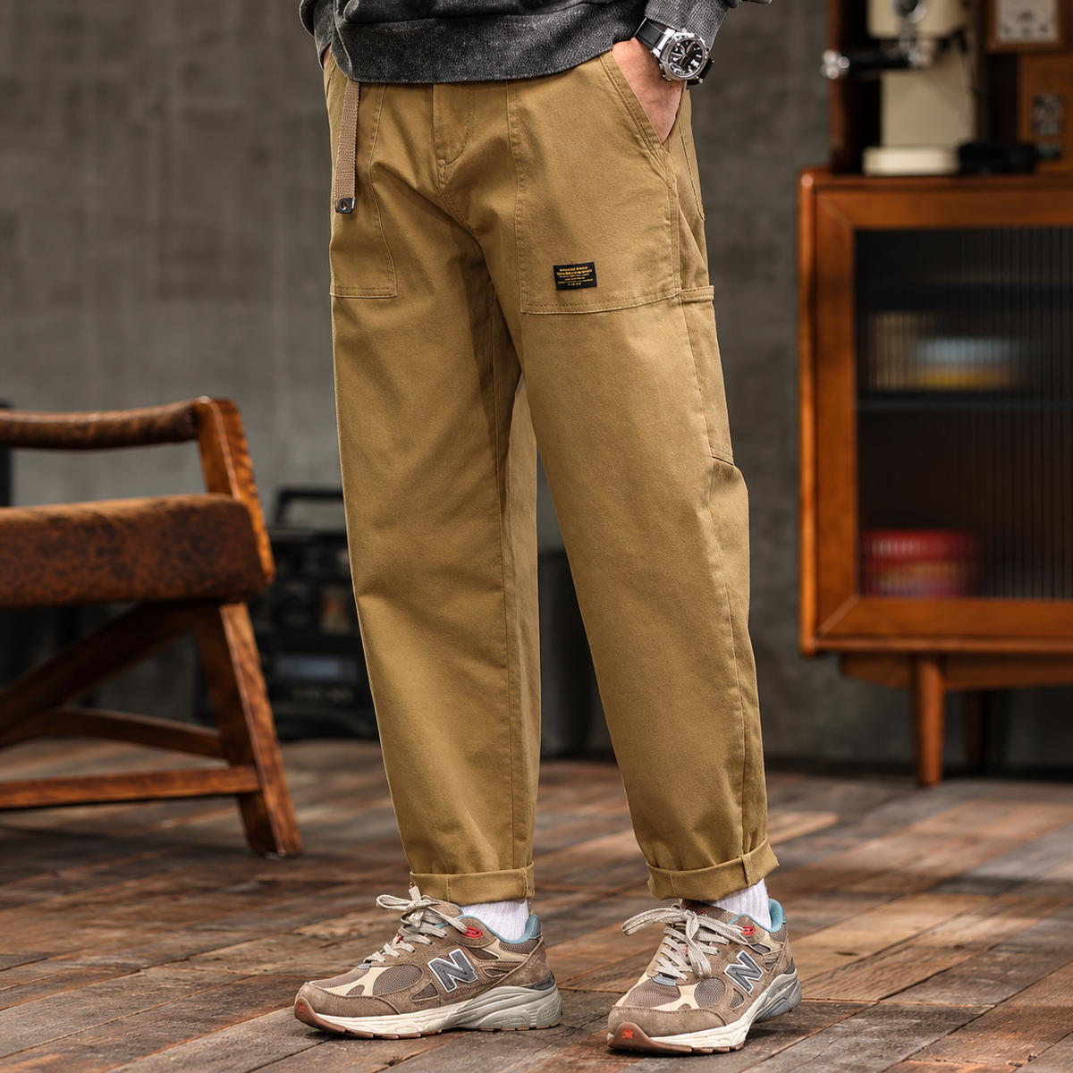 Men's Cargo Pants with Patch Pockets - Belt Detail