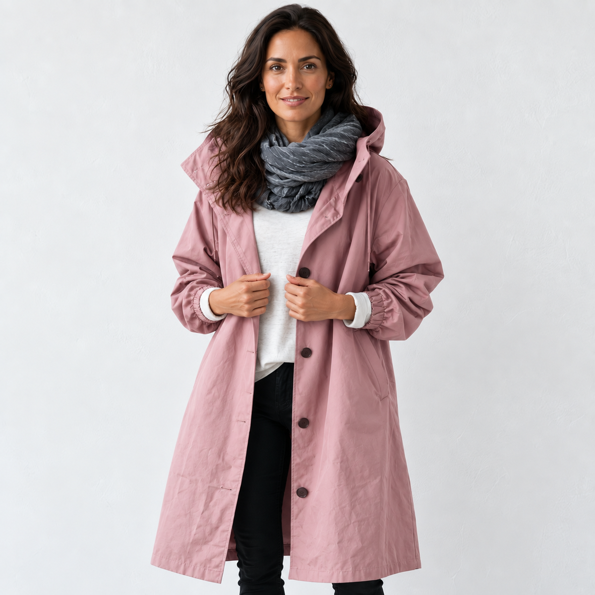 Gabardina Mujer Impermeable con Capucha Larga