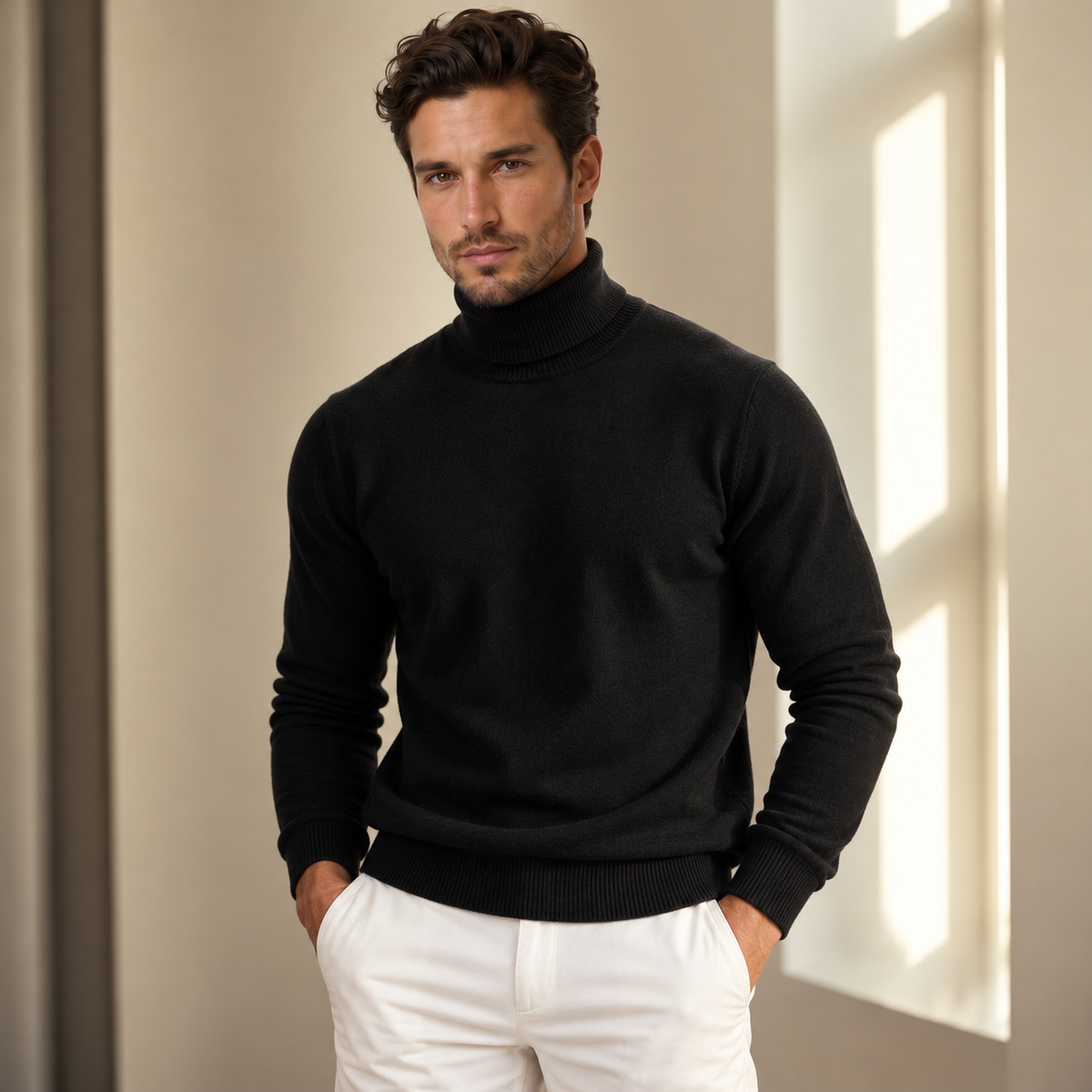 Jersey de Cuello Alto de Merino para Hombre Transpirable