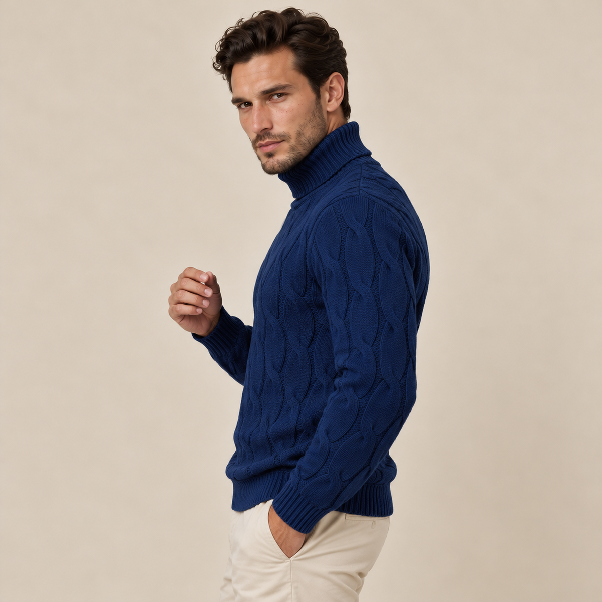 Men's Cable Knit Turtleneck Sweater - Chunky Pullover