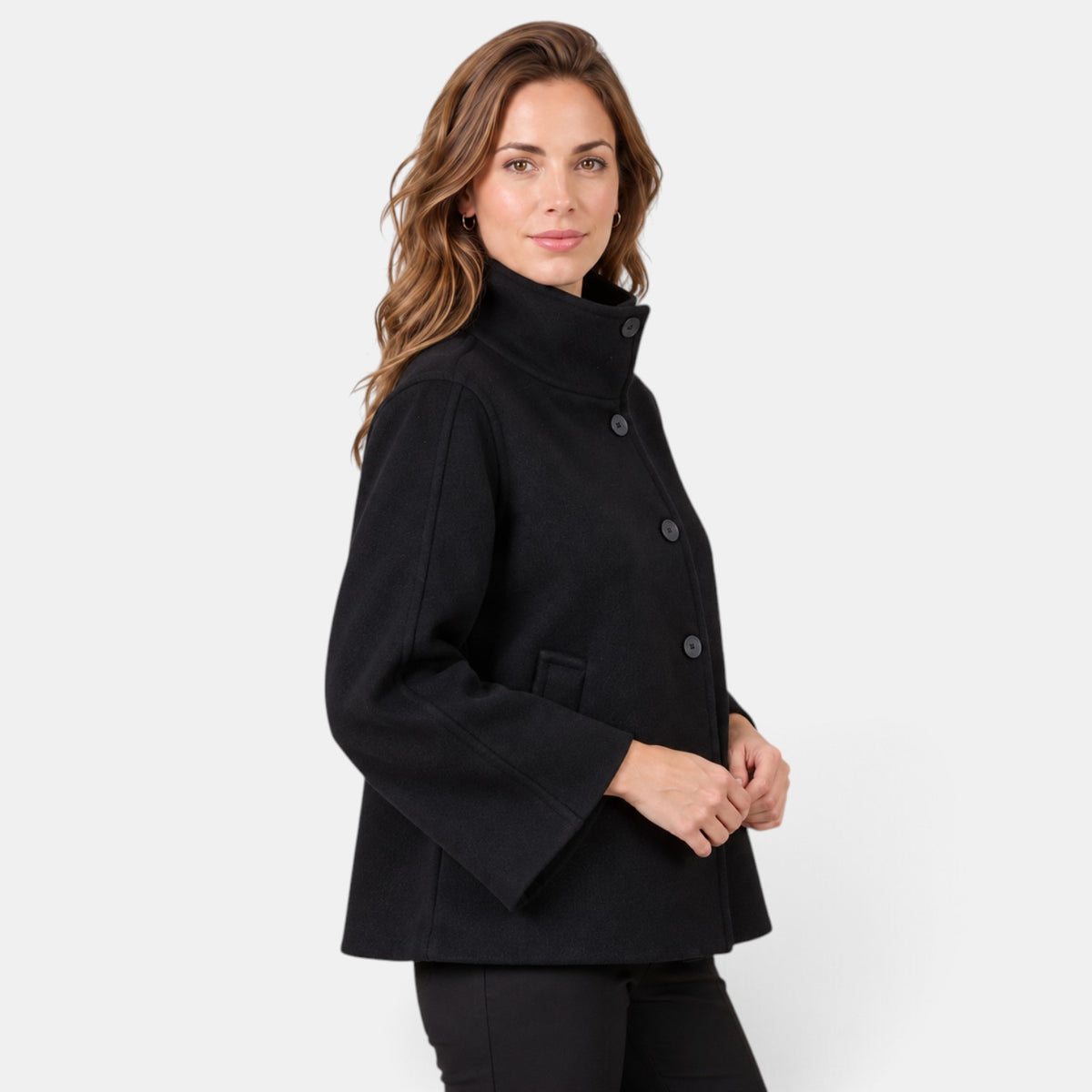 Women's Cropped High Neck Jacket - Short Fitted Jacket