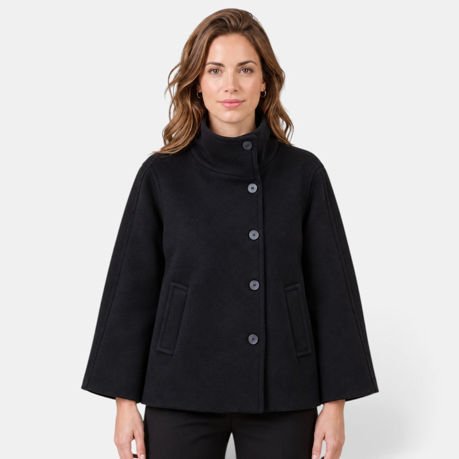 Women's Cropped High Neck Jacket - Short Fitted Jacket