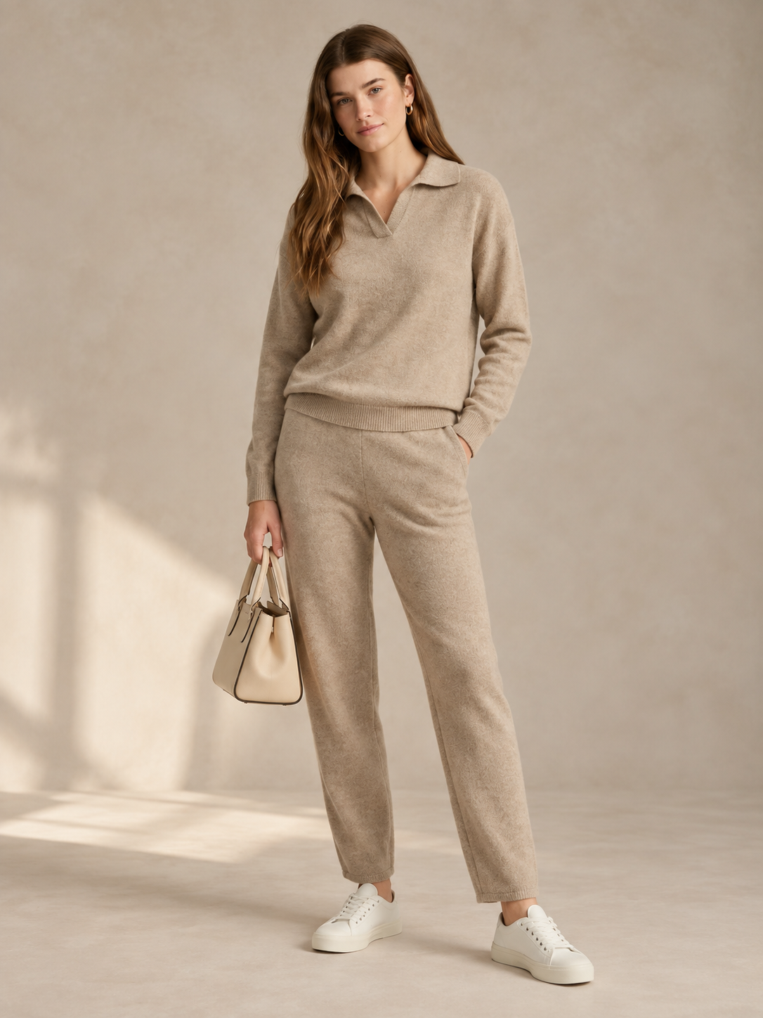 Women's Knitted Polo and Harem Pants Set