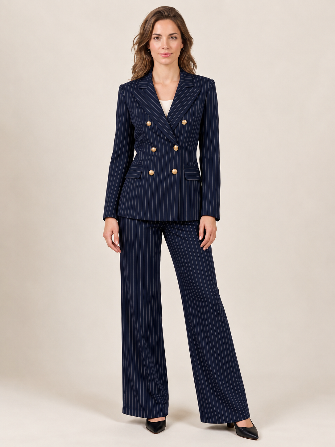 Women's Pinstripe Double-Breasted Blazer Suit
