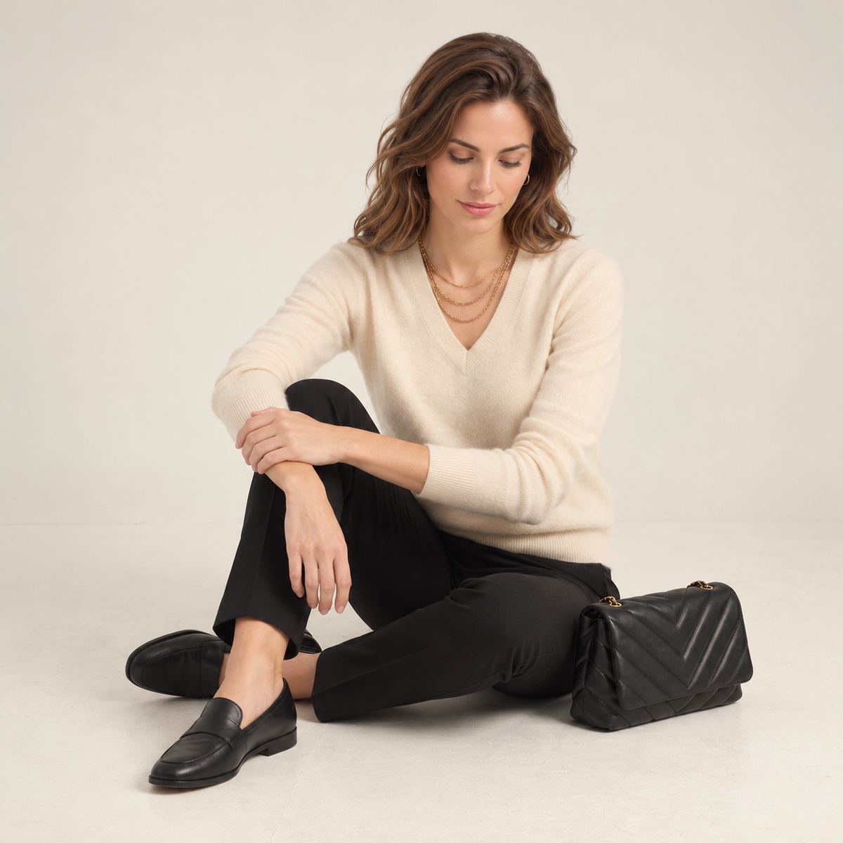 Jersey de Cashmere Mujer con Cuello Pico