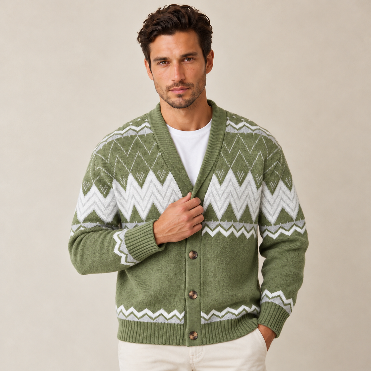 Cárdigan Hombre Estampado con Cuello Chal