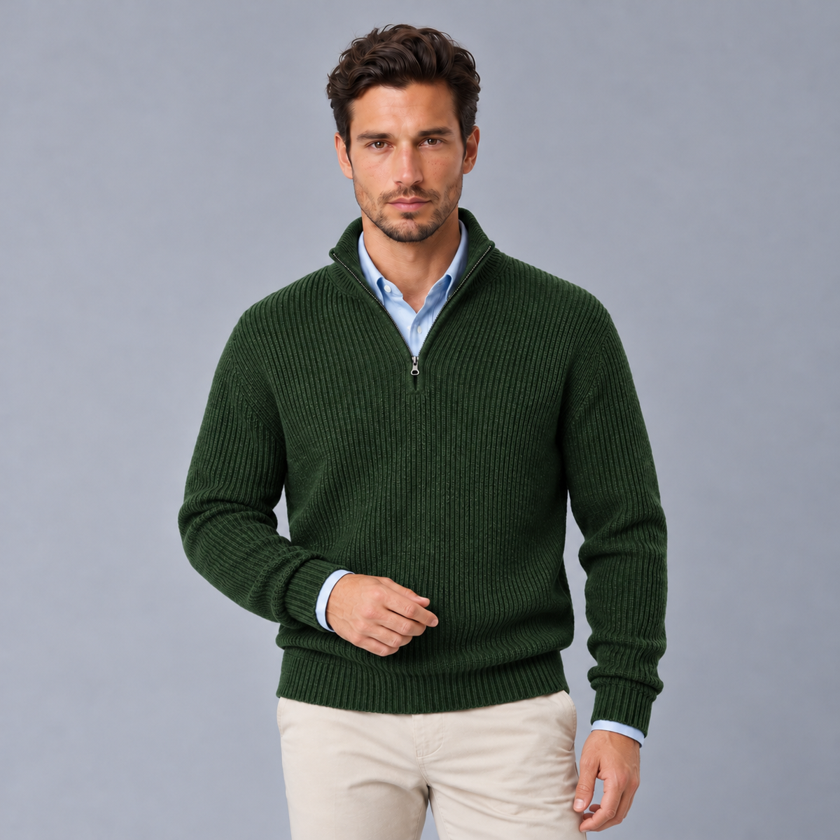 Men's 100% Cashmere Half-Zip Sweater - Mock Neck Pullover