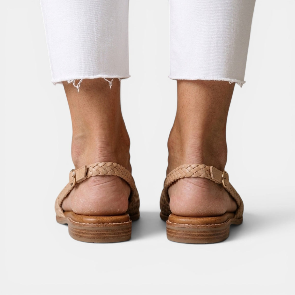 Women's Braided Flat Sandals - Closed Toe, Adjustable Buckle