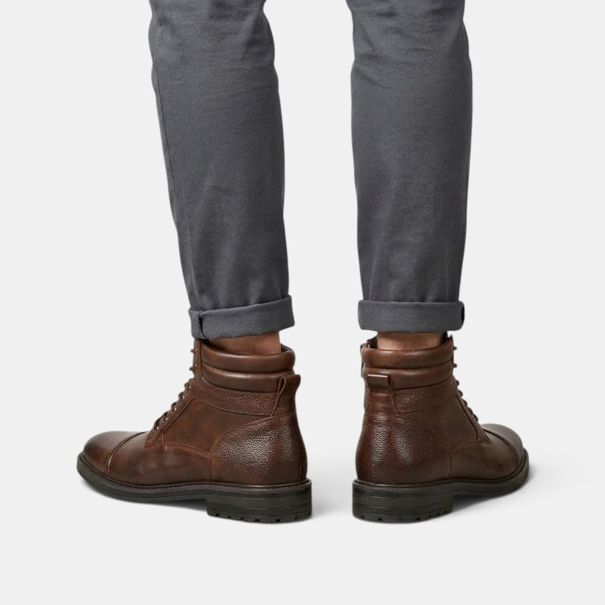 Men's Leather Lace-Up Ankle Boots - Side Zip