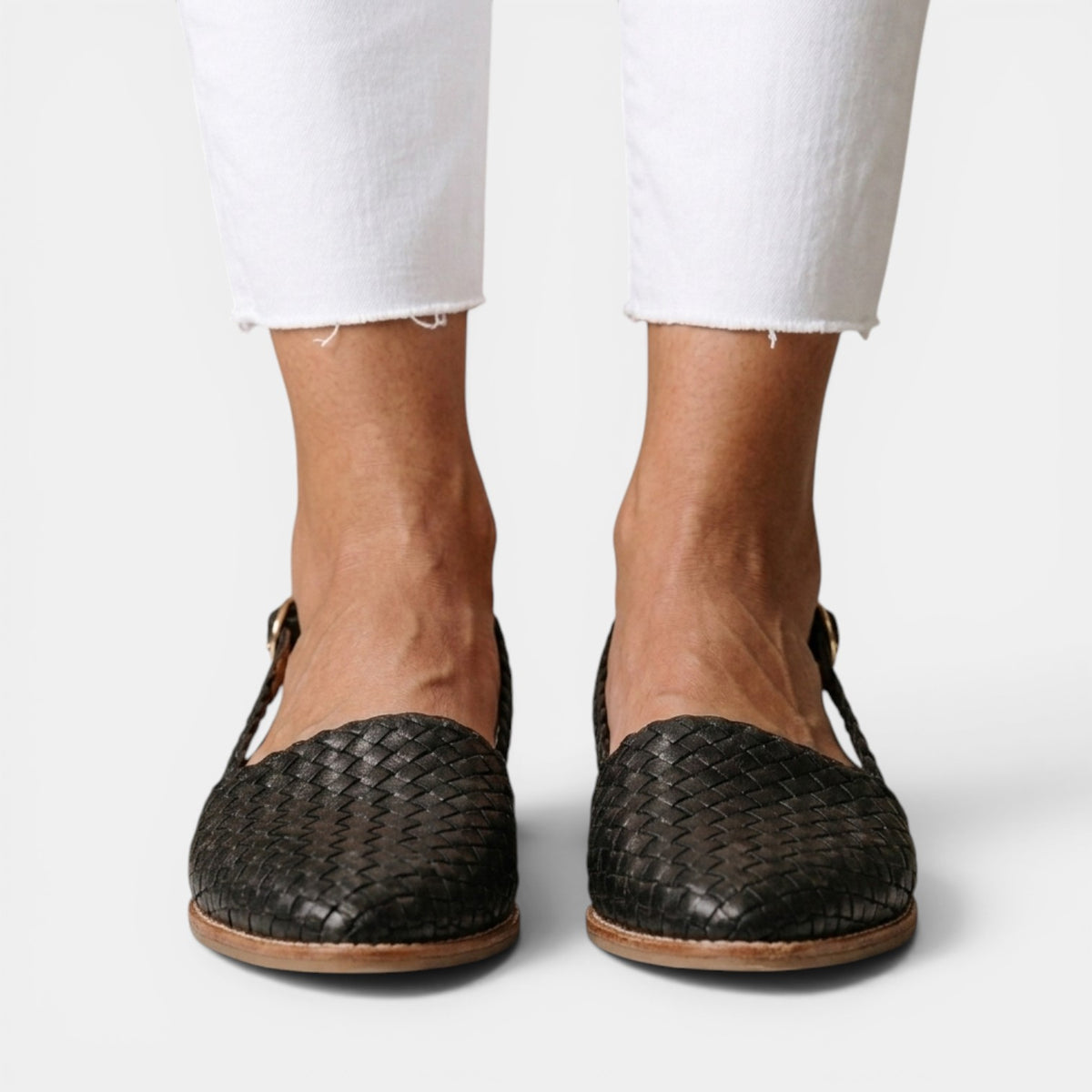 Women's Braided Flat Sandals - Closed Toe, Adjustable Buckle