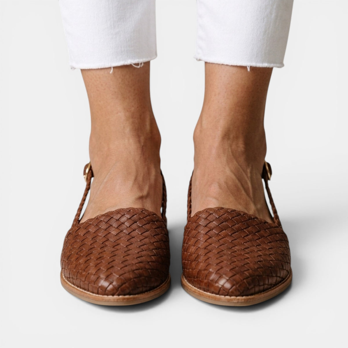 Women's Braided Flat Sandals - Closed Toe, Adjustable Buckle