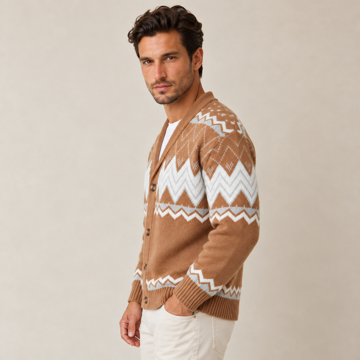 Cárdigan Hombre Estampado con Cuello Chal