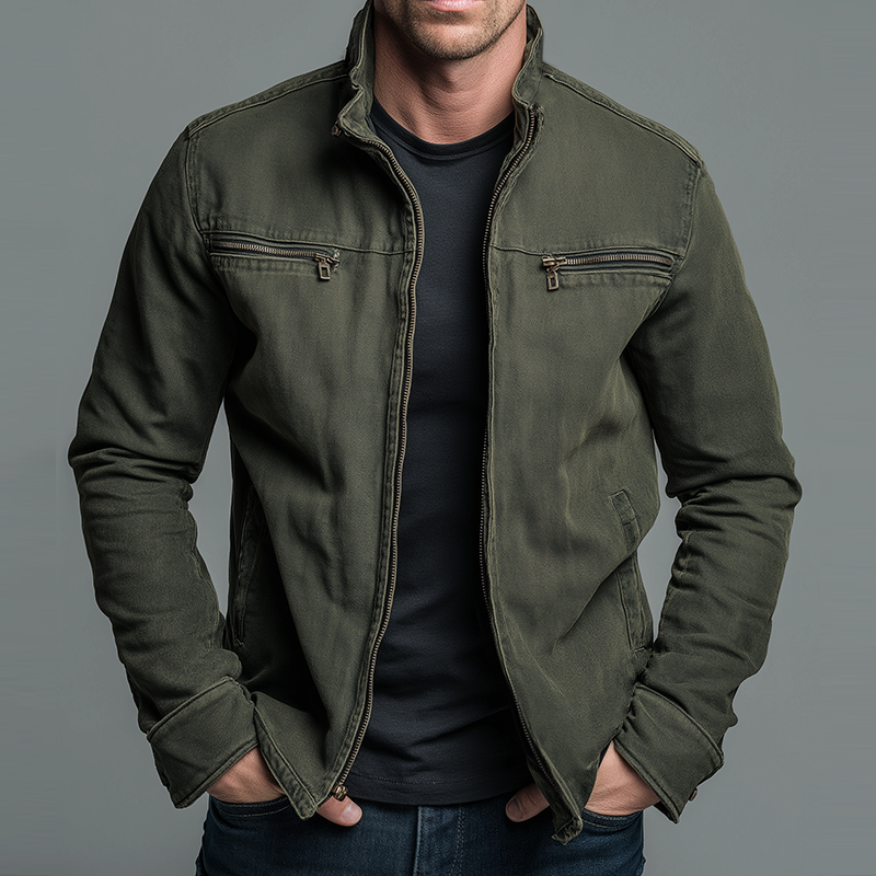 Chaqueta Verde Vintage para Hombre con Cuello Mao