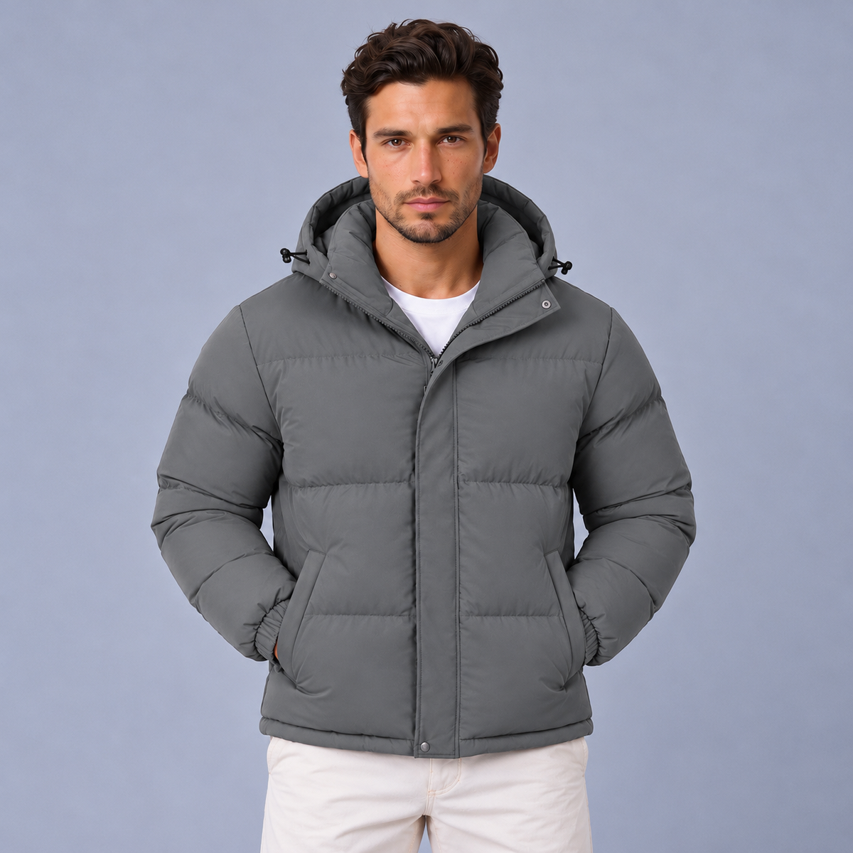 Chaqueta Acolchada de Invierno para Hombre con Capucha y Solapa Antiviento