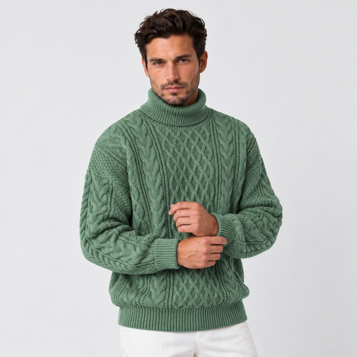 Men's Chunky Knit Jacquard Turtleneck Sweater