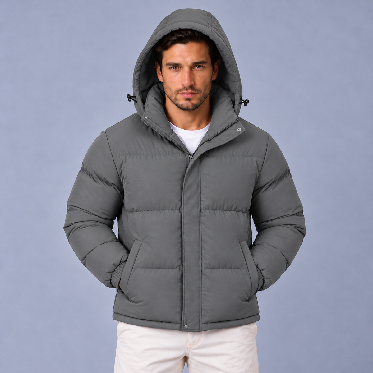 Chaqueta Acolchada de Invierno para Hombre con Capucha y Solapa Antiviento