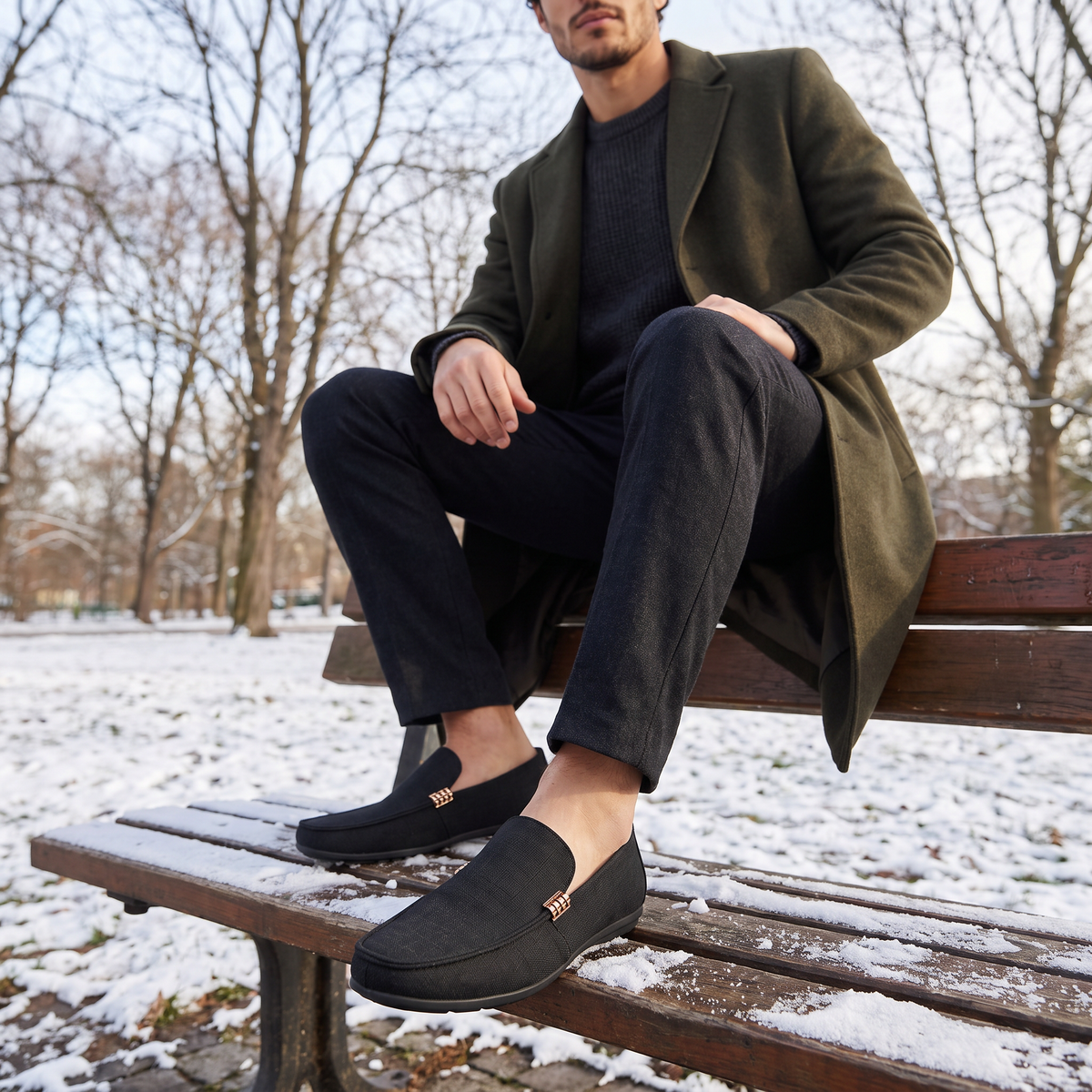 Mocasines Hombre de Lona Textura Sin Cordones