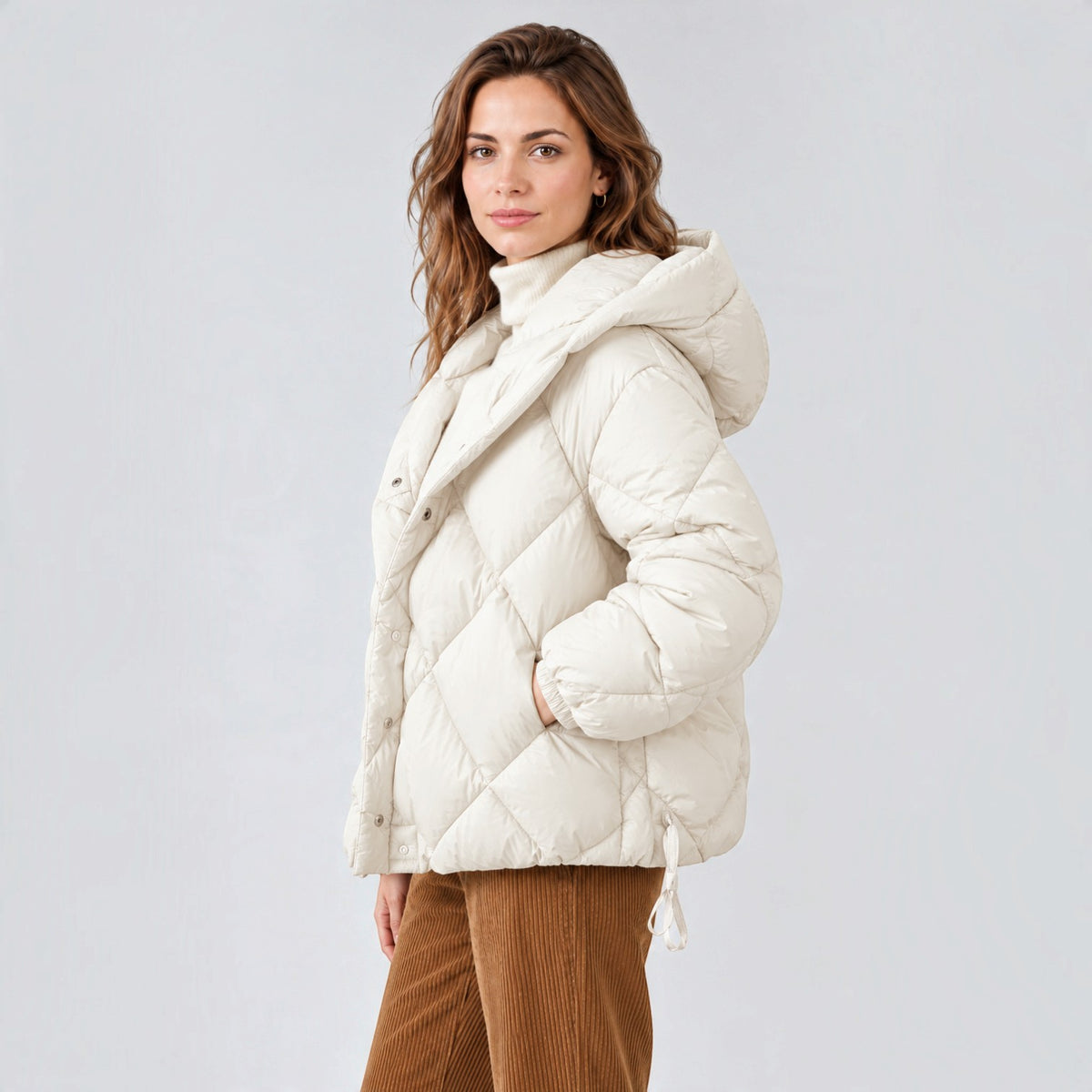 Women's Cropped Hooded Puffer Jacket - Loose Fit